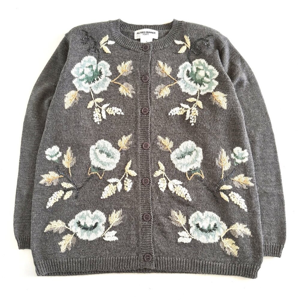 Secondhand Alfred Dunner, Petite Wool Blend Floral Cardigan